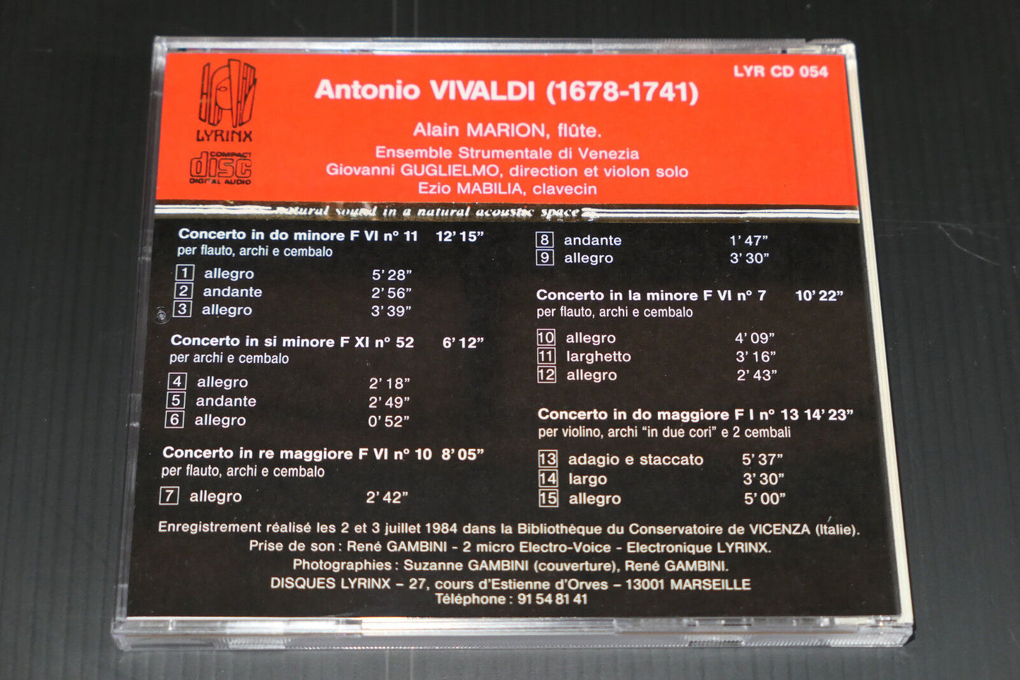 CD ALAIN MARION / GIOVANNI GUGLIELMO / EZIO MABILIA / VIVALDI / LYRINX LYR 054