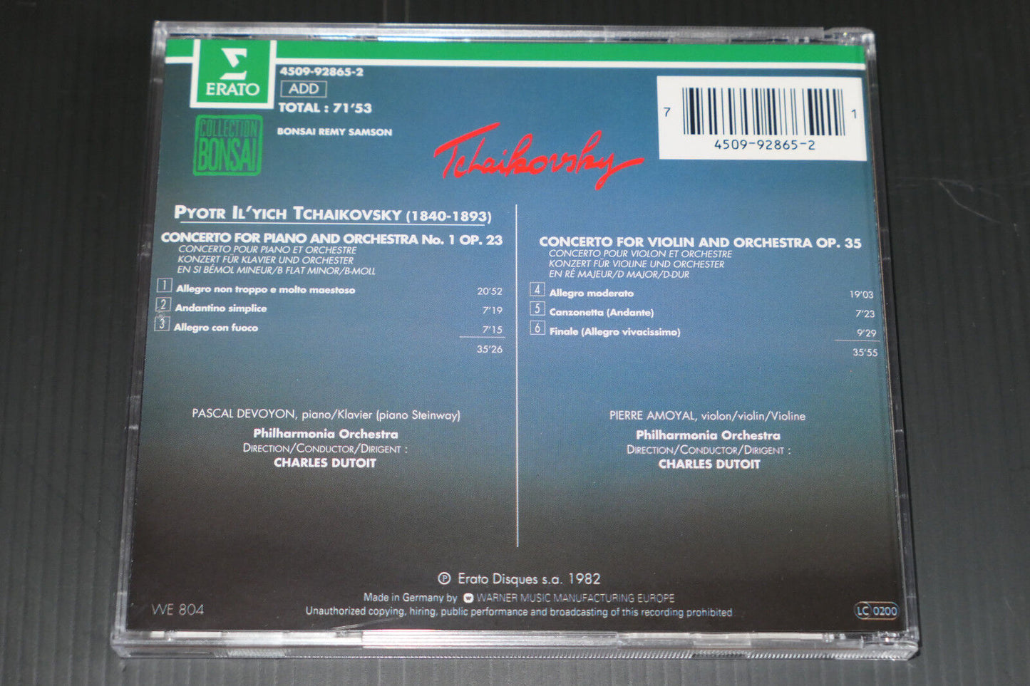 CD TCHAIKOVSKY / PASCAL DEVOYON / PIERRE AMOYAL / CHARLES DUTOIT / ERATO