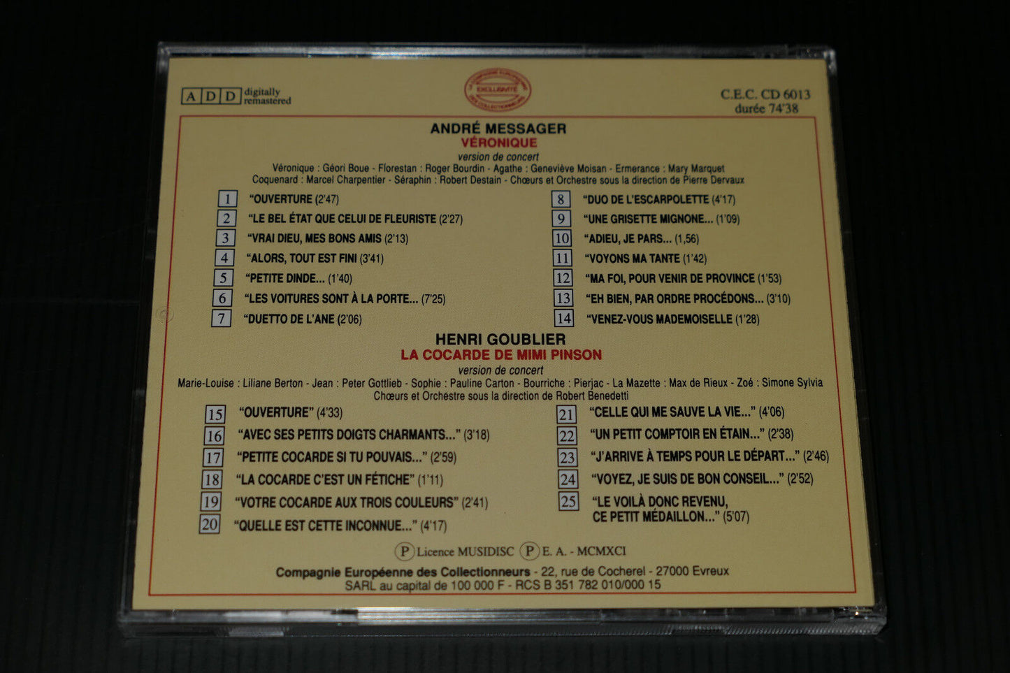 CD IL ETAIT UNE FOIS L'OPERETTE / ANDRE MESSAGER / HENRI GOUBLIER / CEC 6013