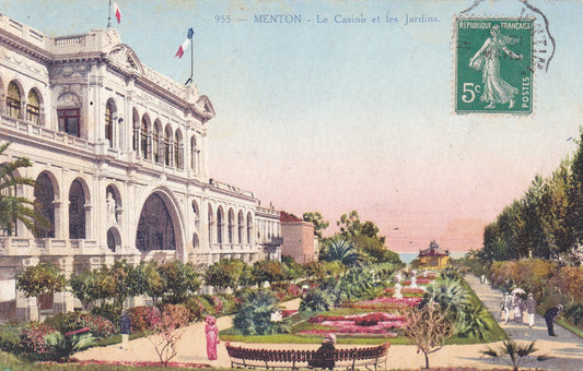 CPA MENTON - LE CASINO ET LES JARDINS - 1913