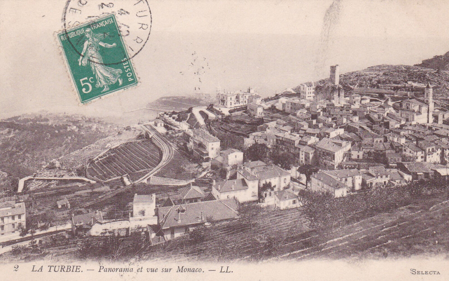 CPA LA TURBIE - PANORAMA ET VUE SUR MONACO - 1914