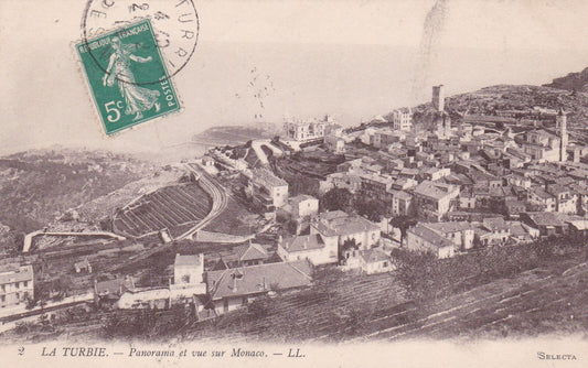 CPA LA TURBIE - PANORAMA ET VUE SUR MONACO - 1914