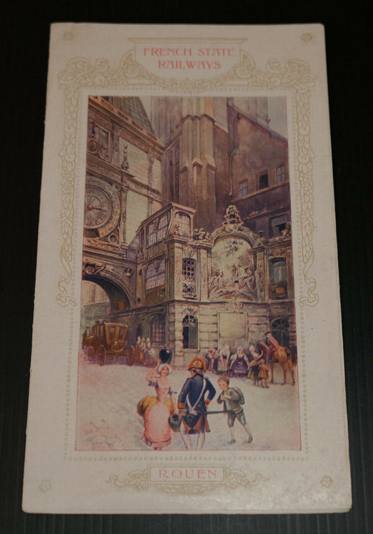 ANCIEN DEPLIANT TOURISTIQUE FRENCH STATE RAILWAYS ROUEN CIRCA 1910