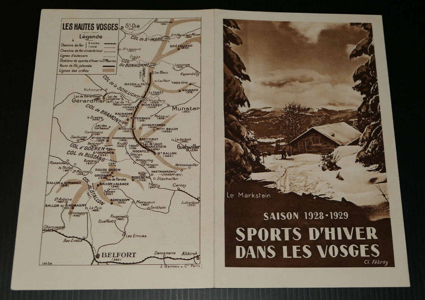 ANCIEN DEPLIANT TOURISTIQUE SPORTS D'HIVER DANS LES VOSGES SAISON 1928-1929