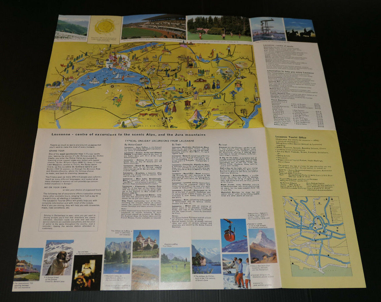 ANCIEN DEPLIANT PUBLICITE LAUSANNE SUISSE CARTE CIRCA 1960