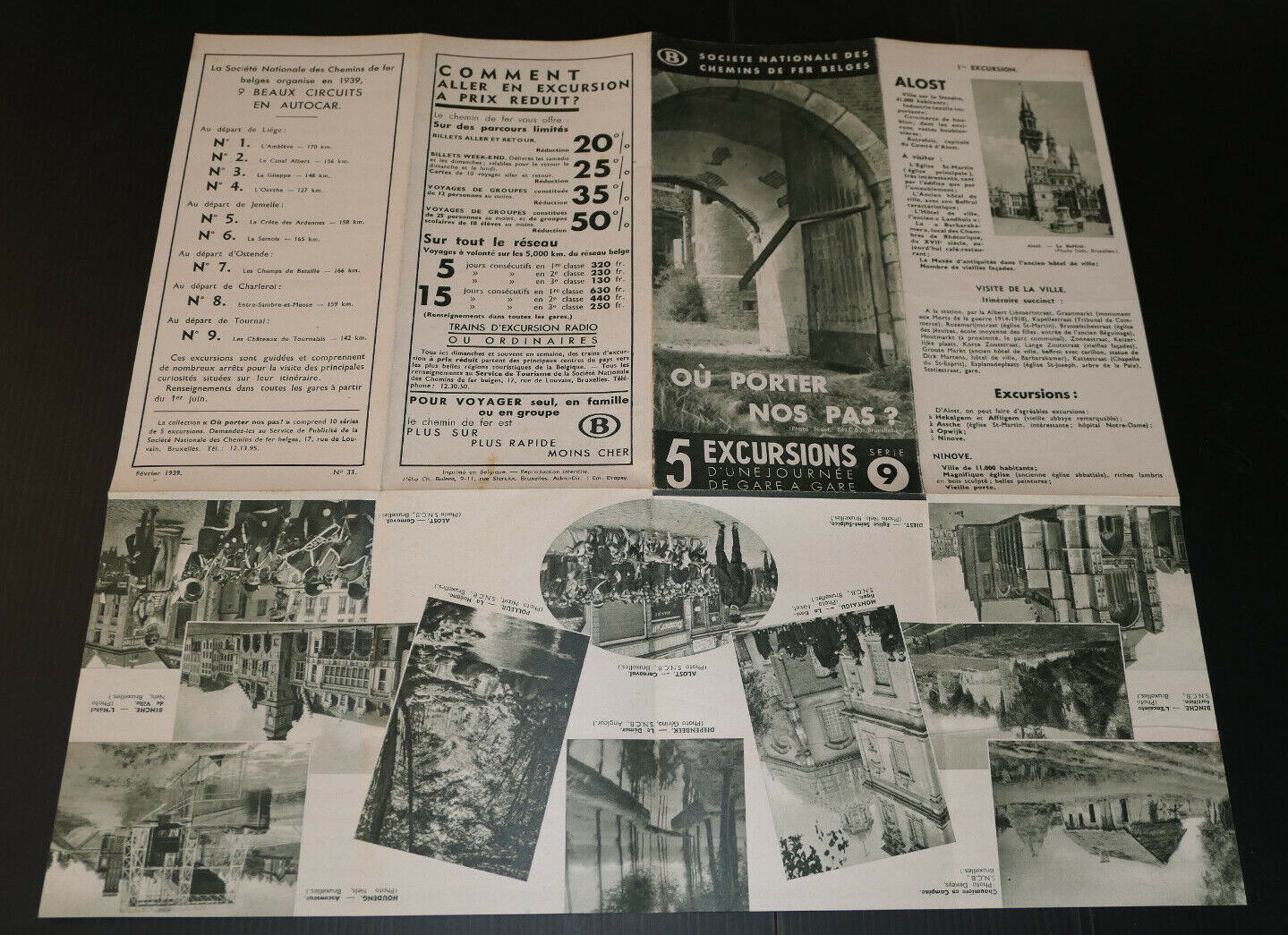 ANCIEN DEPLIANT SOCIETE NATIONALE DES CHEMINS DE FER BELGES EXCURSIONS 1939