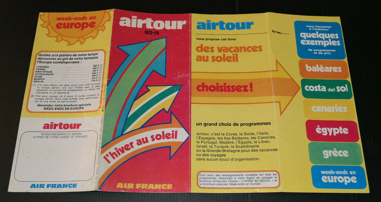 ANCIEN DEPLIANT AIR FRANCE AIRTOUR 1972-73 L'HIVER AU SOLEIL