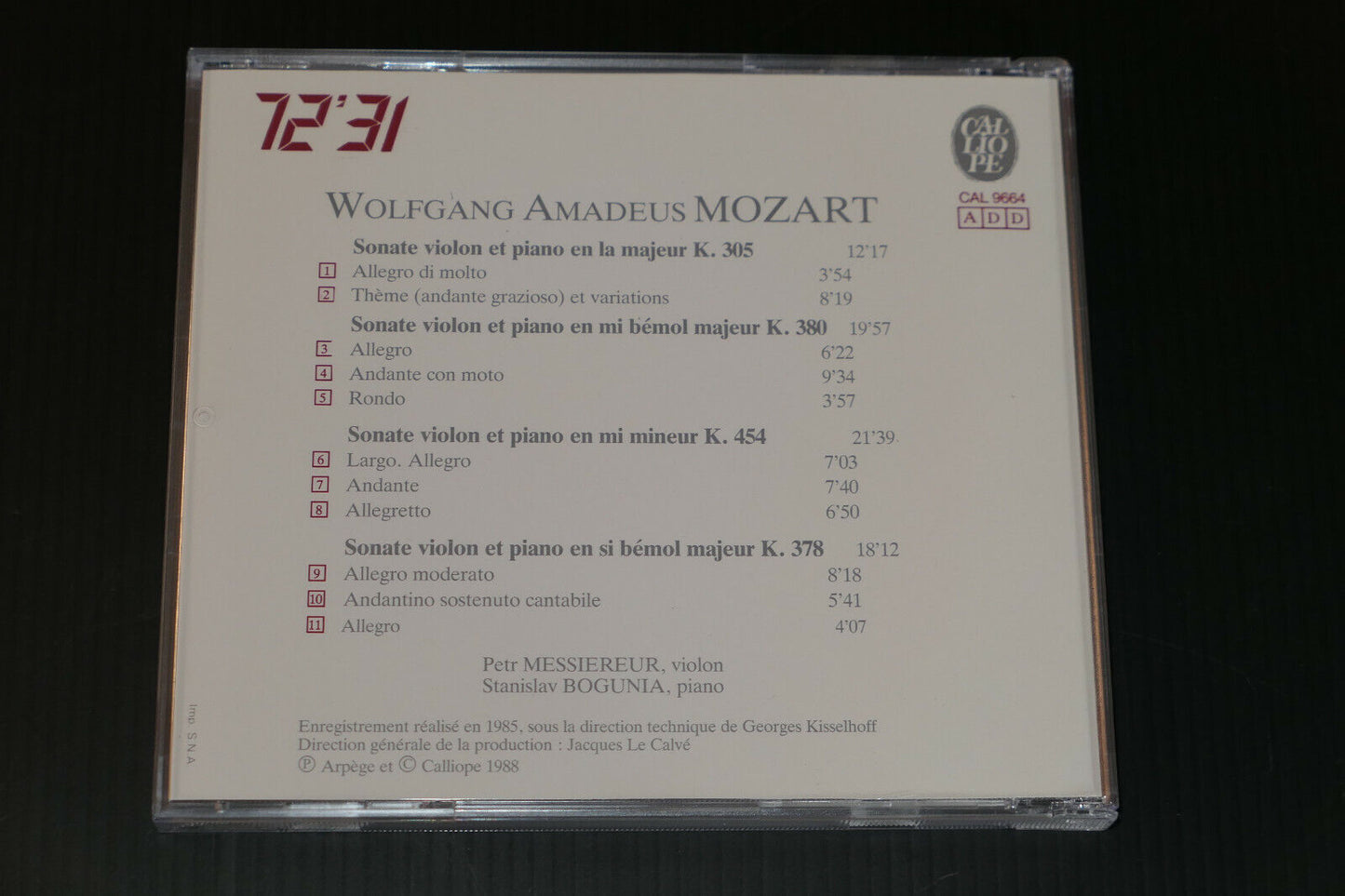 CD MOZART / SONATES VIOLON ET PIANO / MESSIEREUR / BOGUNIA / CALIOPE