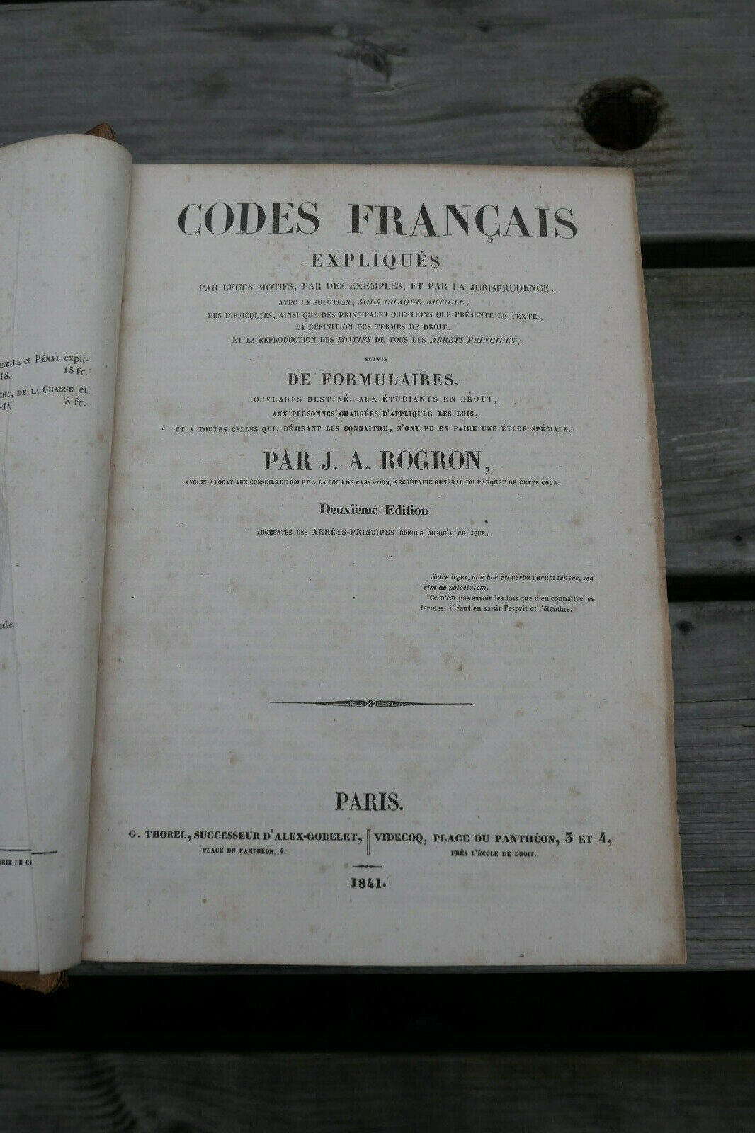 J.A. ROGRON CODES FRANCAIS EXPLIQUES 1841 DROIT MOTIFS EXEMPLES JURISPRUDENCE