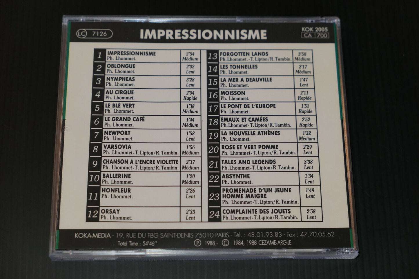 CD PHILIPPE LHOMMET / IMPRESSIONNISME / ROMANTIC PIANO / KOKA MEDIA 2005 / 1988