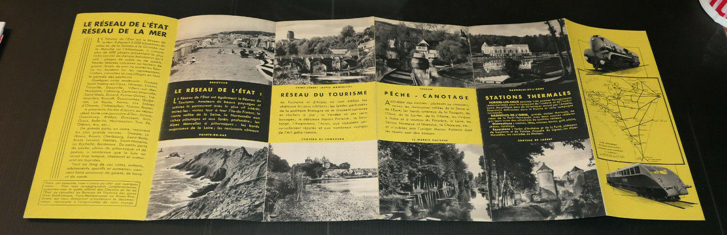 ANCIEN DEPLIANT TOURISTIQUE TRAIN RESEAU DE L'ETAT MER COTES PLAGES CIRCA 1930