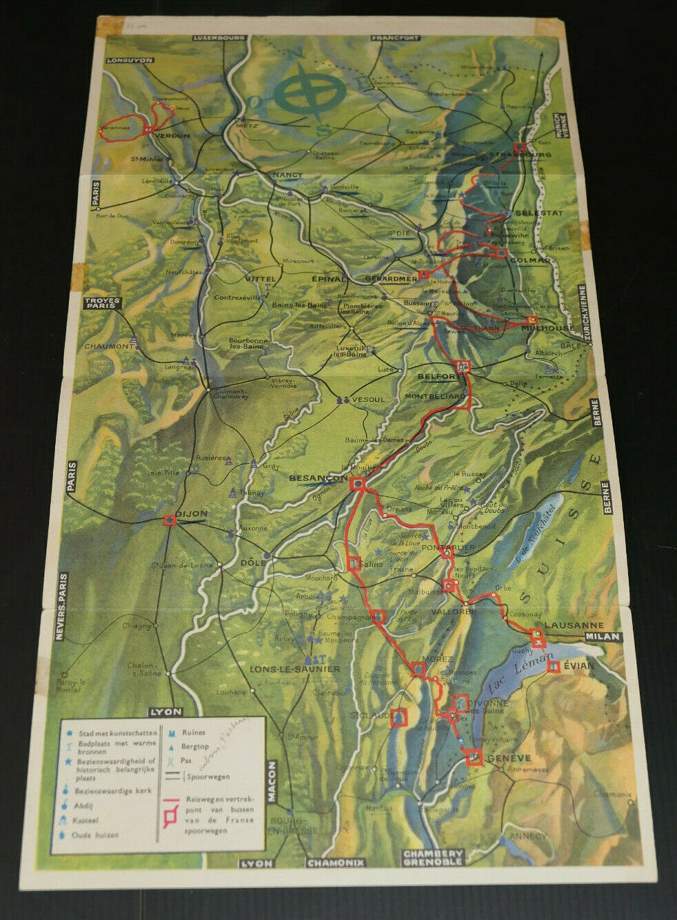 ANCIEN DEPLIANT TOURISTIQUE VOYAGE TRAIN SNCF VOSGES JURA 1953 NEERLANDAIS