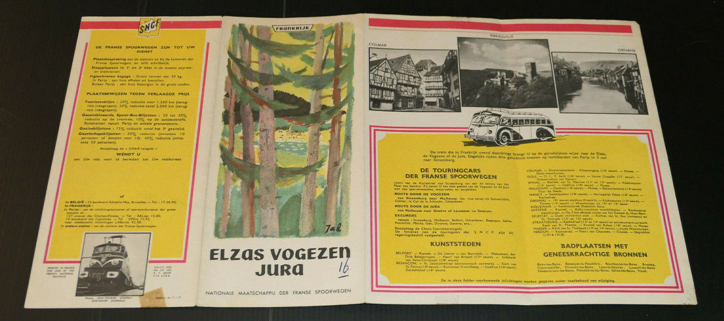 ANCIEN DEPLIANT TOURISTIQUE VOYAGE TRAIN SNCF VOSGES JURA 1953 NEERLANDAIS