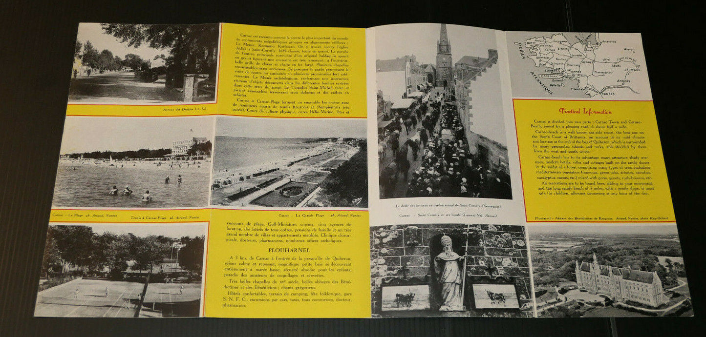 ANCIEN DEPLIANT TOURISTIQUE BRETAGNE SUD MORBIHAN CARNAC PLAGE 1957 TOURISME