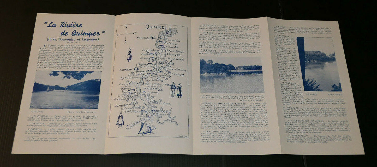 ANCIEN DEPLIANT TOURISTIQUE VISITEZ L'ODET QUIMPER GUIDE + HORAIRE VEDETTES 1960