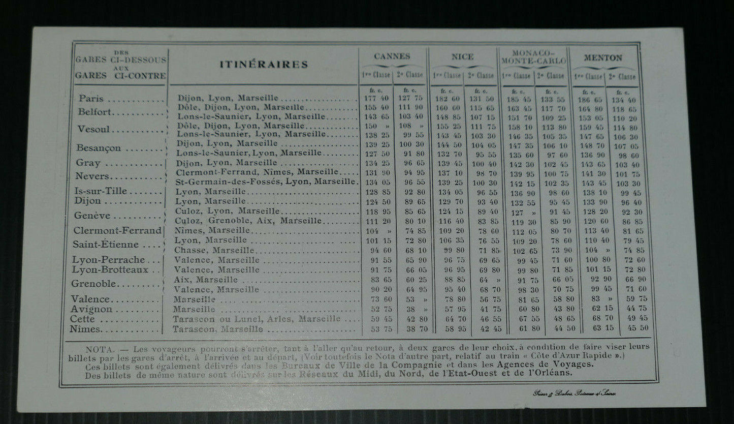 CARNAVAL DE NICE 1911 ANCIENNE PUBLICITE TRAIN CHEMINS DE FER PLM TARIFS BILLETS