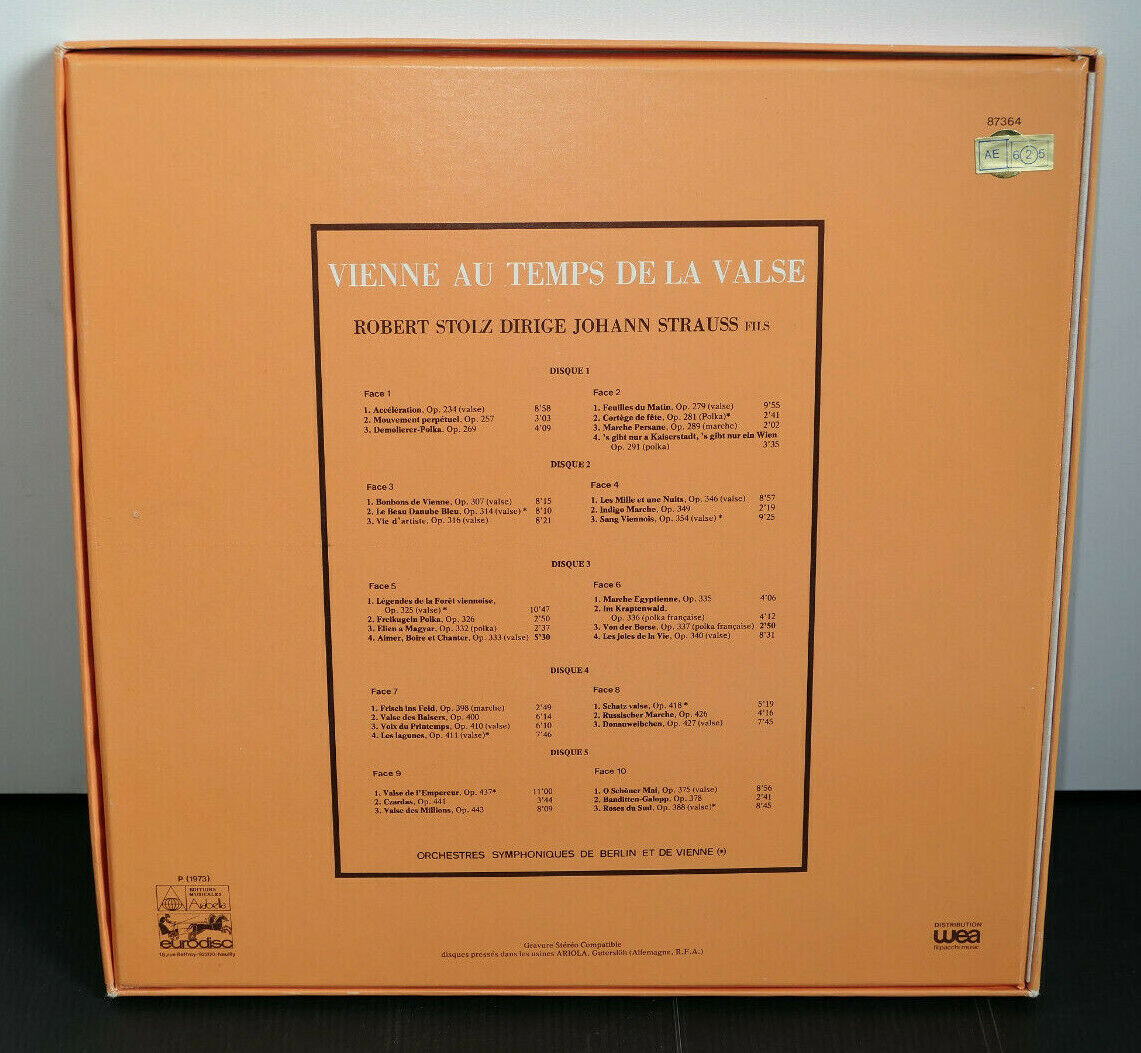 BOX 5LP 33T ROBERT STOLZ / VIENNE AU TEMPS DE LA VALSE / EURODISC 87364 / 1973