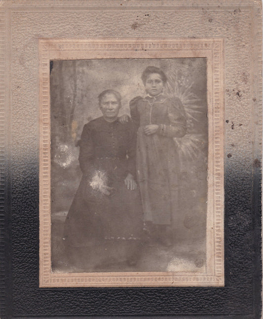 ANCIENNE PHOTO COLLEE SUR CARTON PORTRAIT FAMILLE MERE FILLE CIRCA 1910