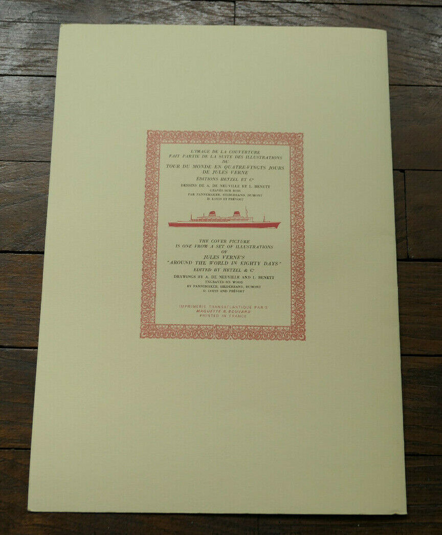 ANCIEN MENU PAQUEBOT FRANCE CENTENAIRE DU VOYAGE DE PHILEAS FOGG 1972 HETZEL