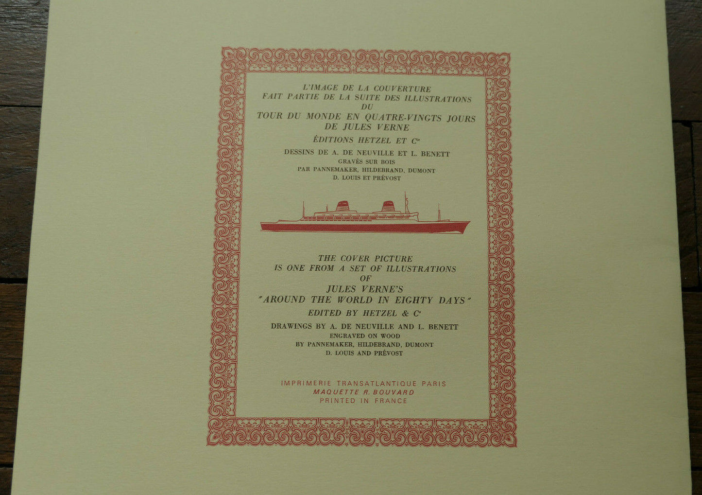 ANCIEN MENU PAQUEBOT FRANCE CENTENAIRE DU VOYAGE DE PHILEAS FOGG 1972 HETZEL