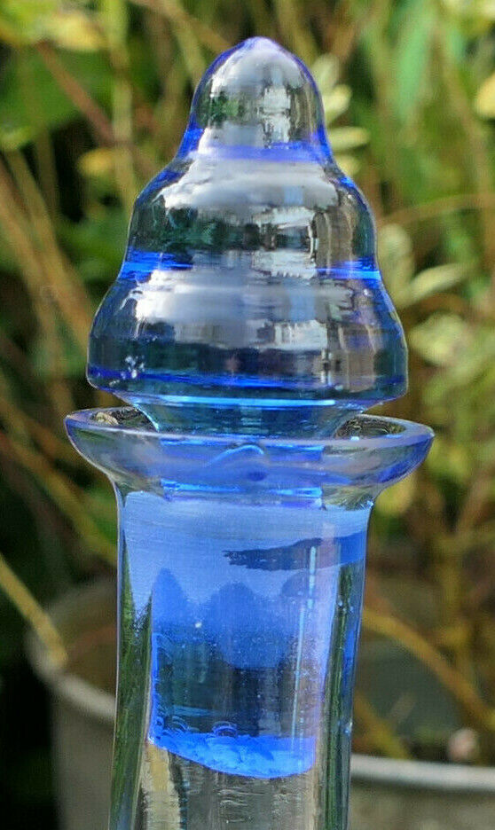 ANCIENNE PETITE CARAFE EN VERRE SOUFFLE H H BOHEMIA BLUE GLASS BOTTLE ART DECO