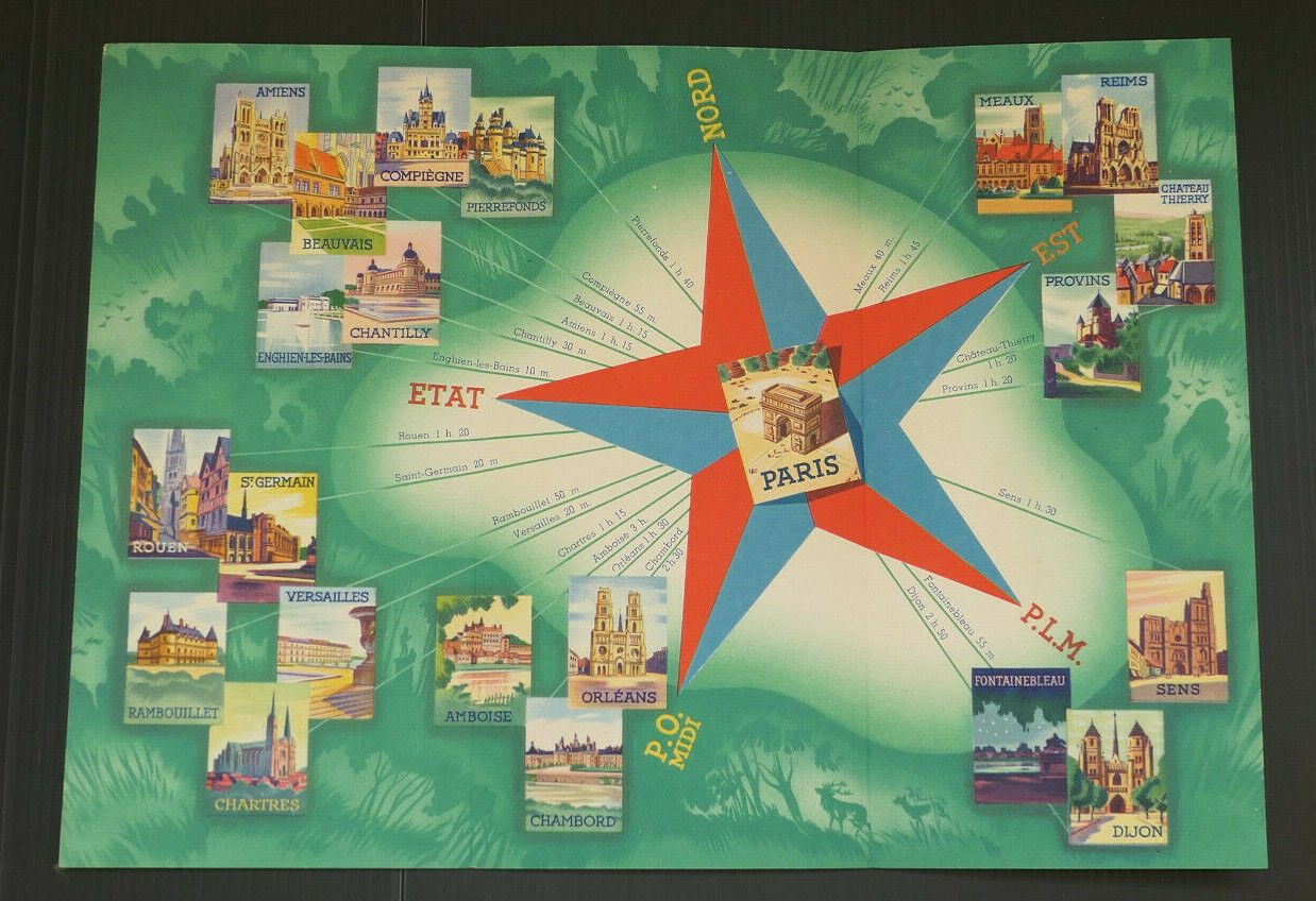 ANCIEN DEPLIANT TOURISME EN CHEMIN DE FER VISITEZ L'ILE DE FRANCE CIRCA 1935