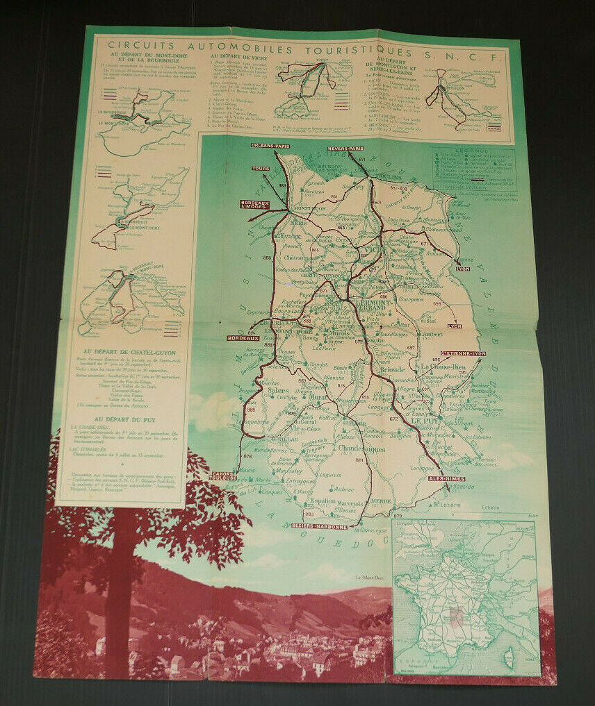ANCIEN DEPLIANT TOURISME SNCF TRAIN AUVERGNE 1939