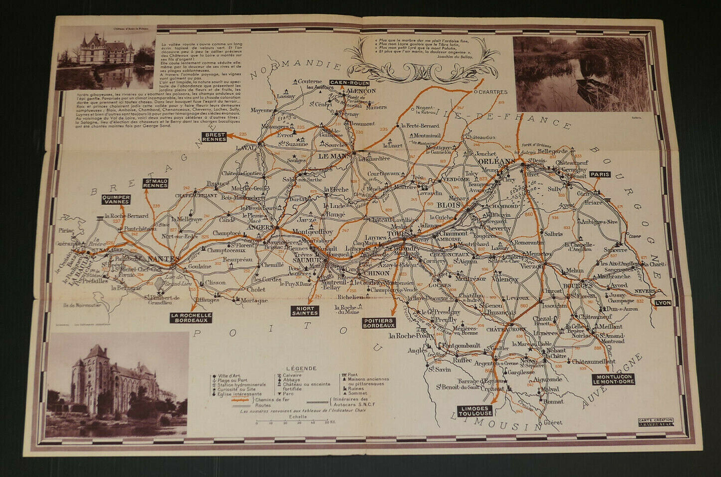 ANCIEN DEPLIANT TOURISME SNCF TRAIN VALLEE DE LA LOIRE SOLOGNE BERRY 1938