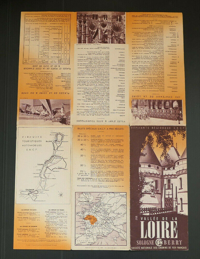 ANCIEN DEPLIANT TOURISME SNCF TRAIN VALLEE DE LA LOIRE SOLOGNE BERRY 1938