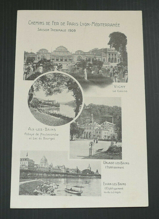ANCIEN DEPLIANT TOURISME CHEMINS DE FER PLM SAISON THERMALE 1909
