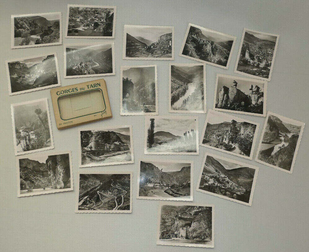 GORGES DU TARN / ANCIENNE POCHETTE DE 20 PHOTOS NOIR & BLANC ANNEES 1950 / YVON