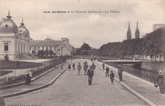 OLD POSTCARD CPA 29 QUIMPER THE NEW BOULEVARD THE THEATRE / VILLARD