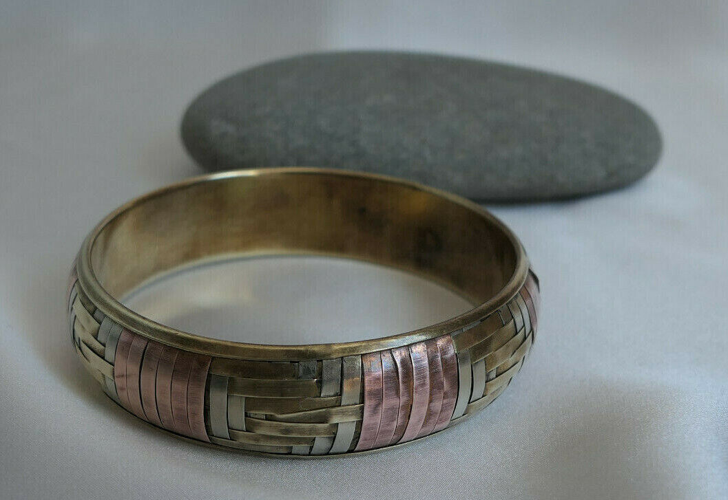 BRACELET TROIS COULEURS CUIVRE LAITON ARTISANAT ETHNIQUE VINTAGE