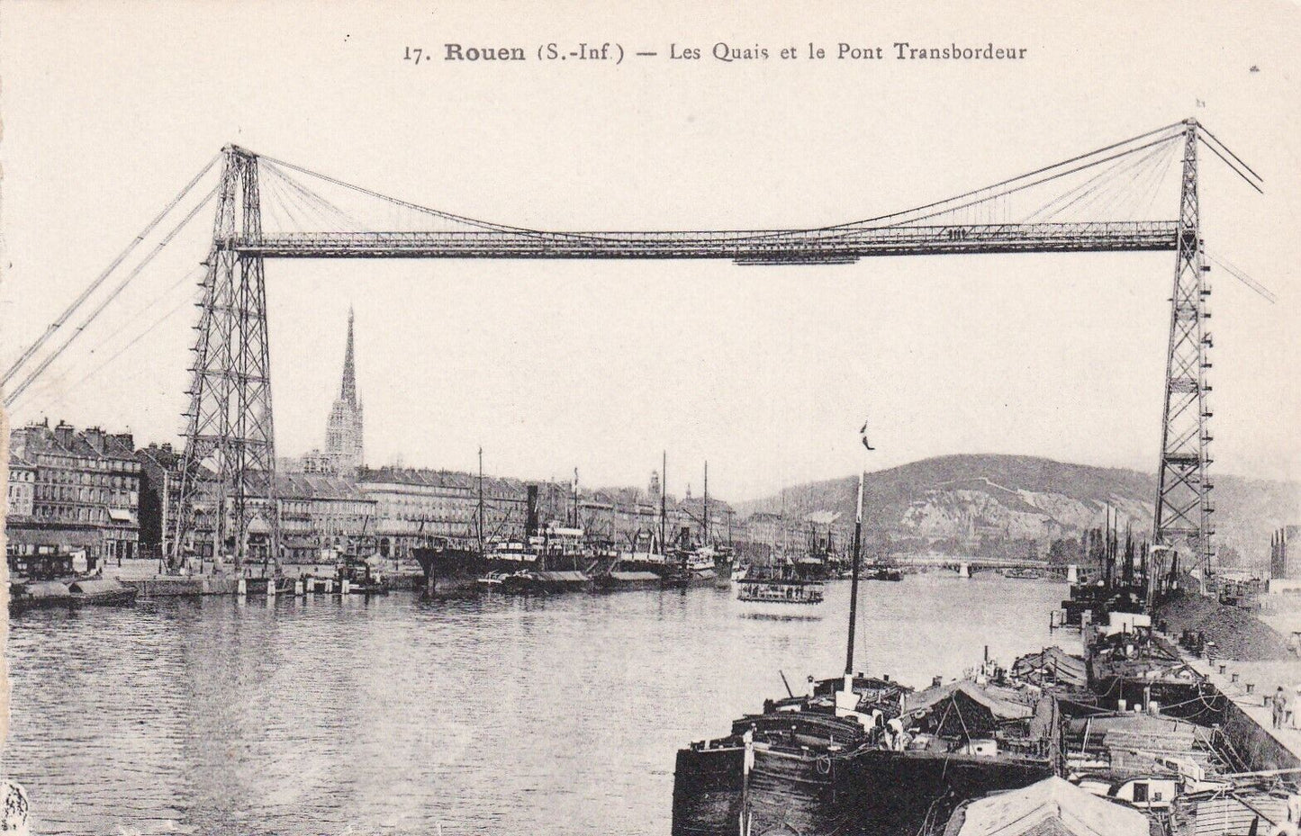 OLD POSTCARD CPA ROUEN THE QUAYS AND THE TRANSPORTER BRIDGE 