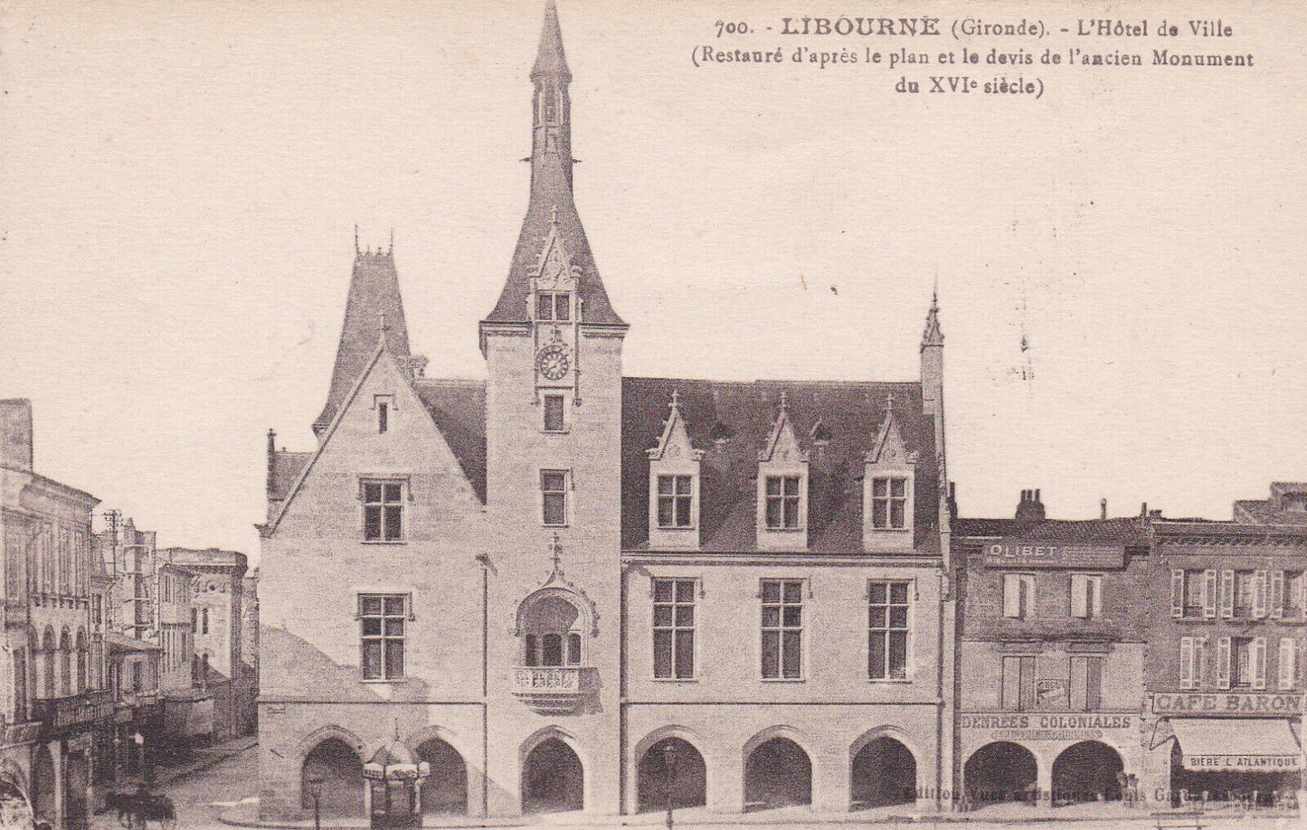 OLD POSTCARD CPA LIBOURNE TOWN HALL 