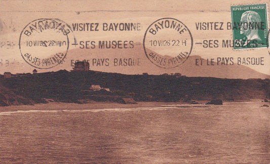 CARTE POSTALE ANCIENNE CPA LA RHUNE VUE DE BIARRITZ ("VISITEZ BAYONNE") 1926