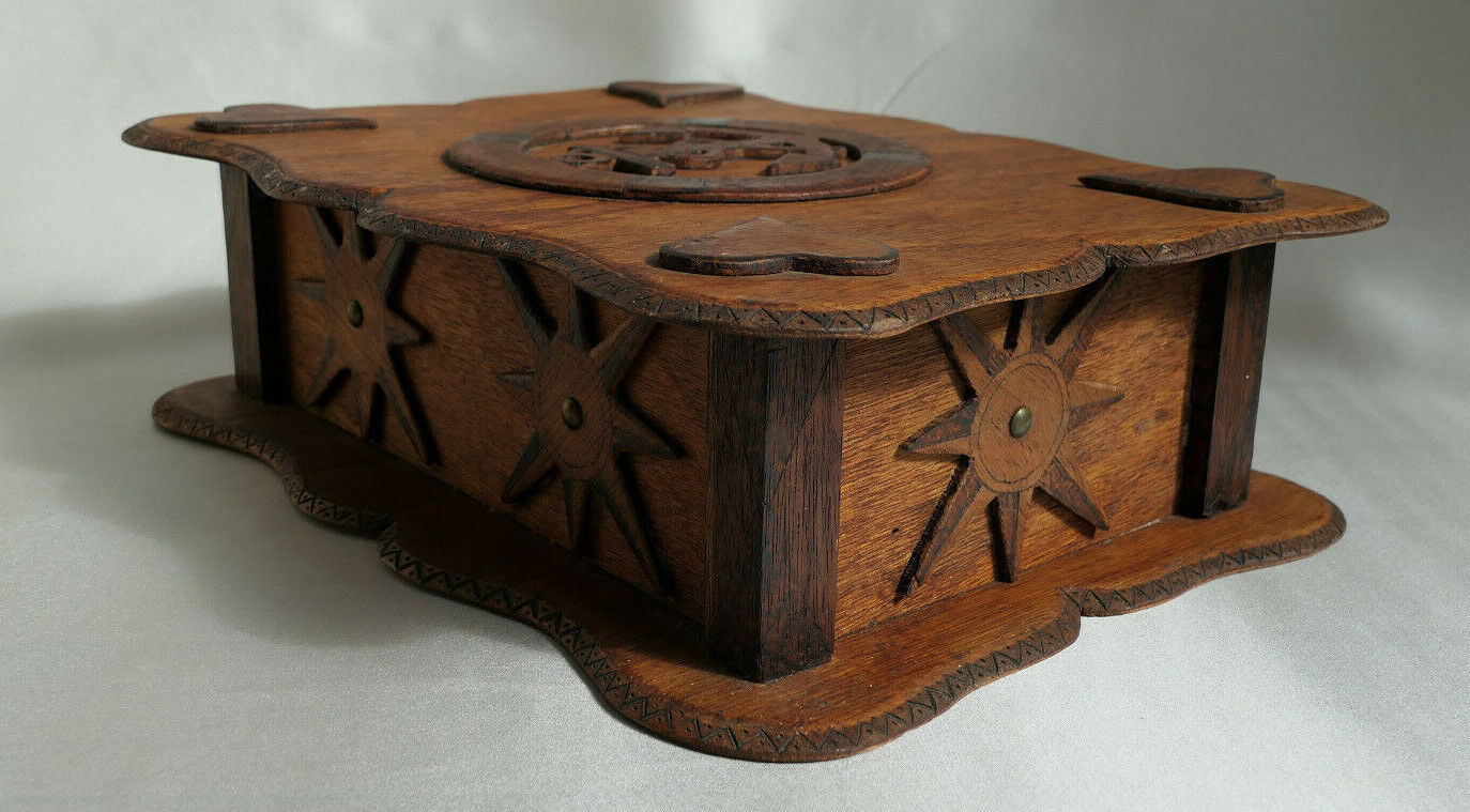 ANCIENNE BOITE COFFRET EN BOIS DECO ANCRE MARINE ART POPULAIRE