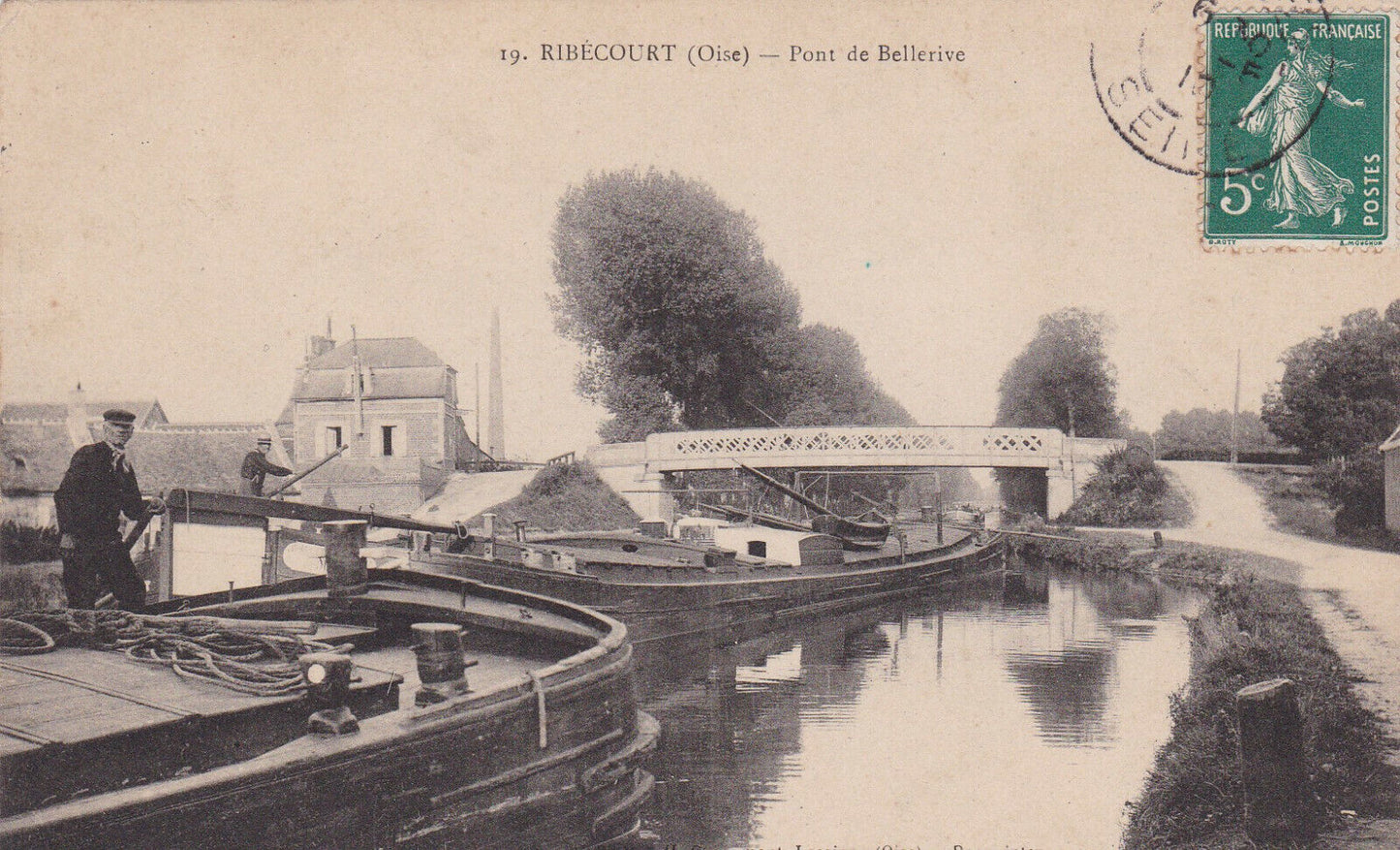 OLD POSTCARD CPA RIBECOURT (OISE) BELLERIVE BRIDGE (1910) 