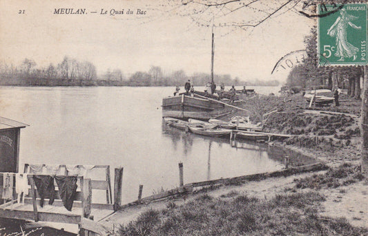 OLD POSTCARD CPA MEULAN LE QUAI DU BAC (1909) 