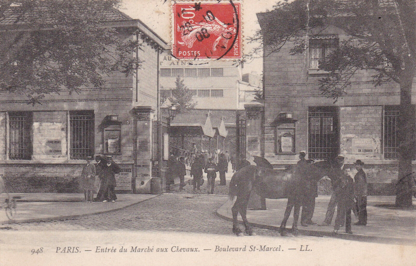 CARTE POSTALE ANCIENNE CPA 75 PARIS ENTREE DU MARCHE AUX CHEVAUX (1908)