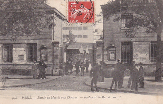 CARTE POSTALE ANCIENNE CPA 75 PARIS ENTREE DU MARCHE AUX CHEVAUX (1908)