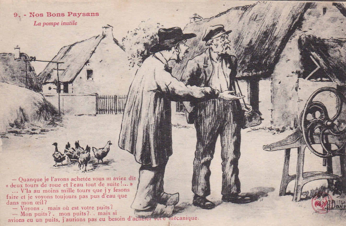 OLD POSTCARD CPA OUR GOOD PEASANTS THE USELESS PUMP (1926) 