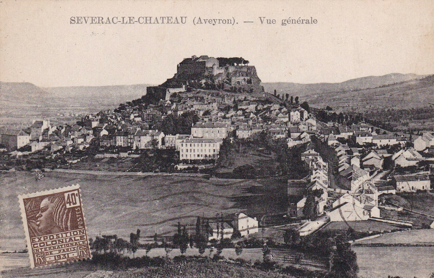 CARTE POSTALE ANCIENNE CPA SEVERAC-LE-CHATEAU (AVEYRON) VUE GENERALE (1931)