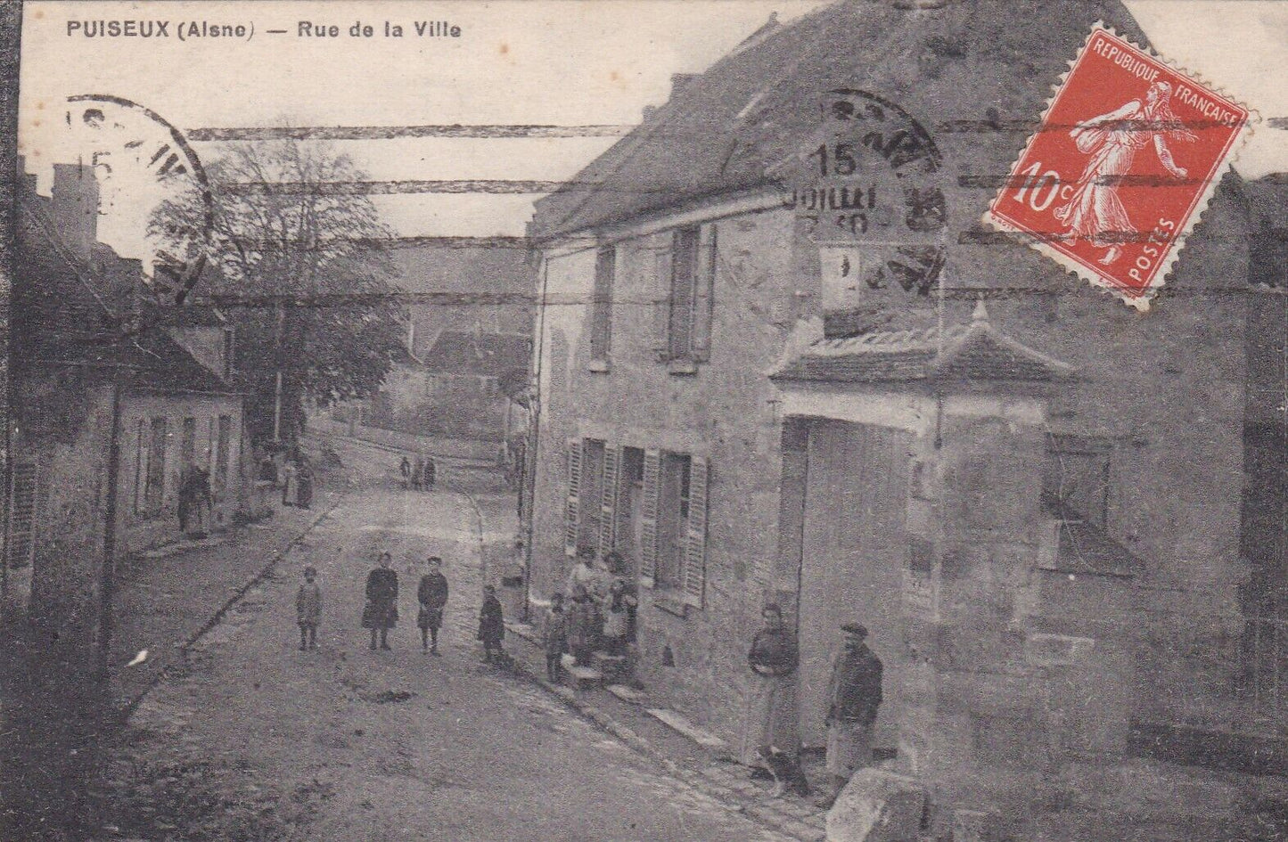 OLD POSTCARD CPA PUISEUX (AISNE) TOWN STREET 