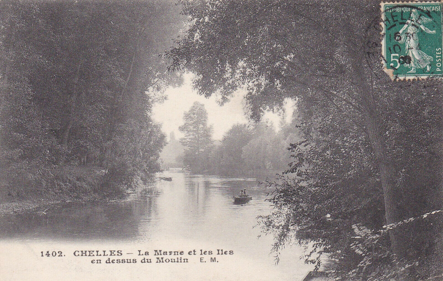 OLD POSTCARD CPA CHELLES LA MARNE AND THE ISLANDS ABOVE THE MILL 1909 