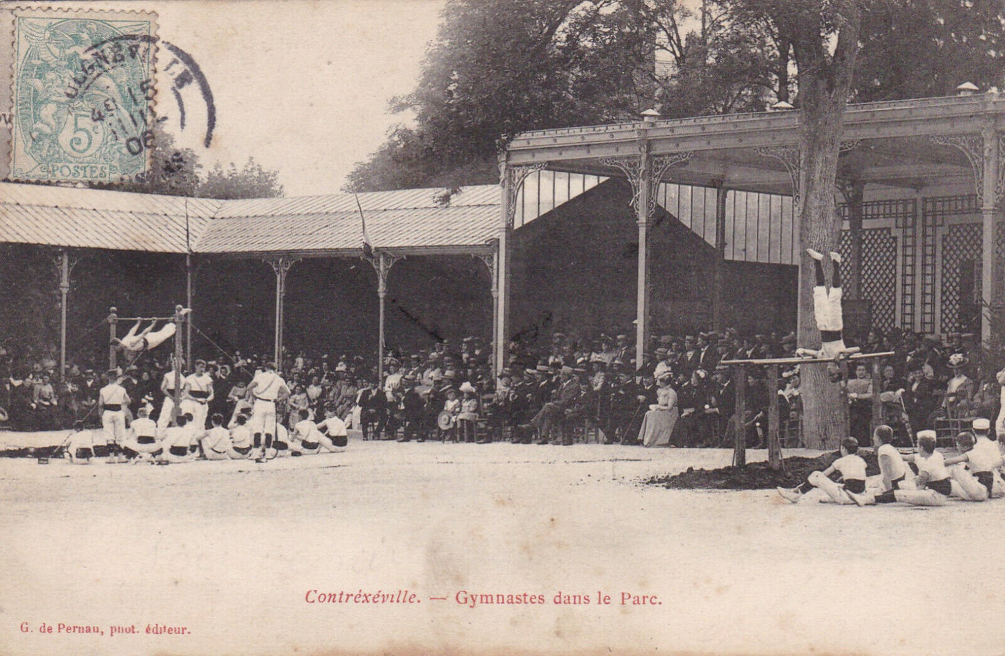 CARTE POSTALE ANCIENNE CPA CONTREXEVILLE GYMNASTES DANS LE PARC (1906)