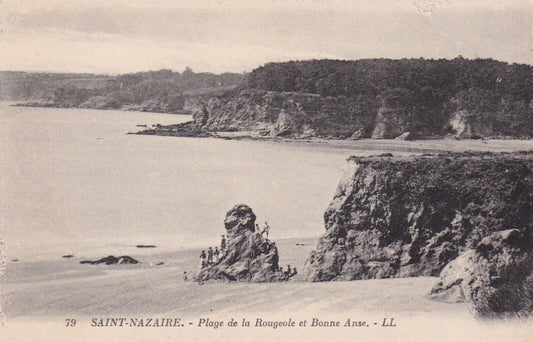 OLD POSTCARD CPA SAINT-NAZAIRE MEOLE BEACH AND BONNE ANSE 
