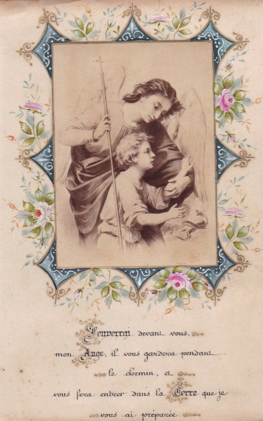 ANCIENNE IMAGE PIEUSE HOLY CARD HAND PAINTED PEINTE A LA MAIN