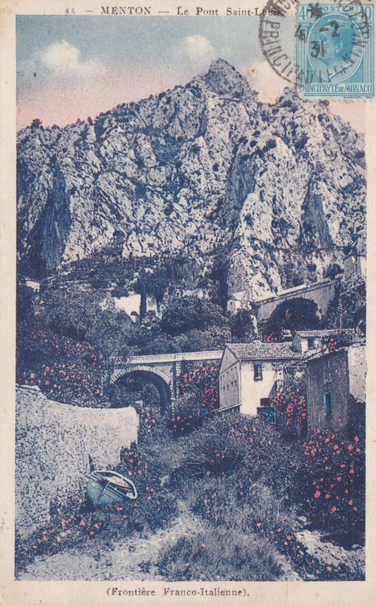 OLD POSTCARD CPA MENTON THE SAINT-LOUIS BRIDGE BORDER... (1931) 