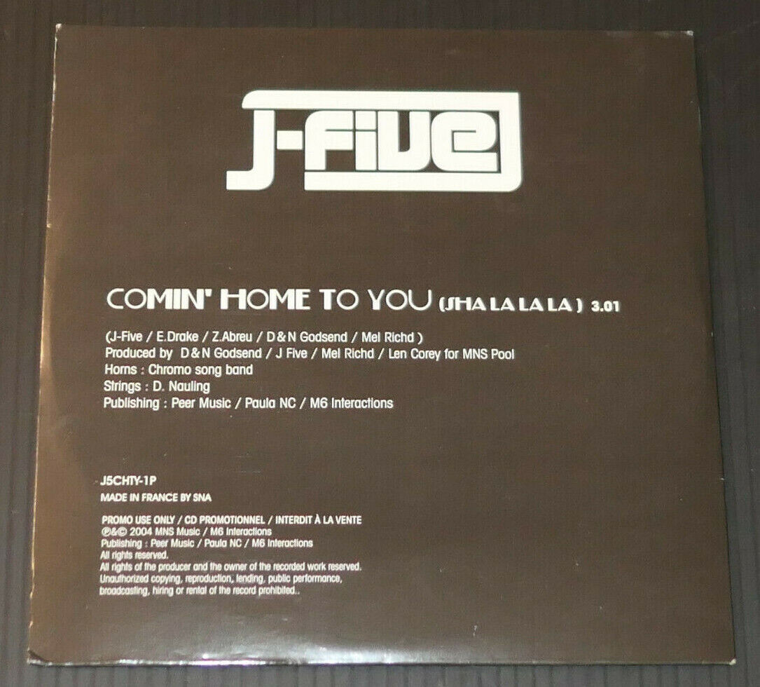 CD PROMO 1 TITRE J-FIVE / COMIN' HOME TO YOU (SHA LA LA LA) 2004
